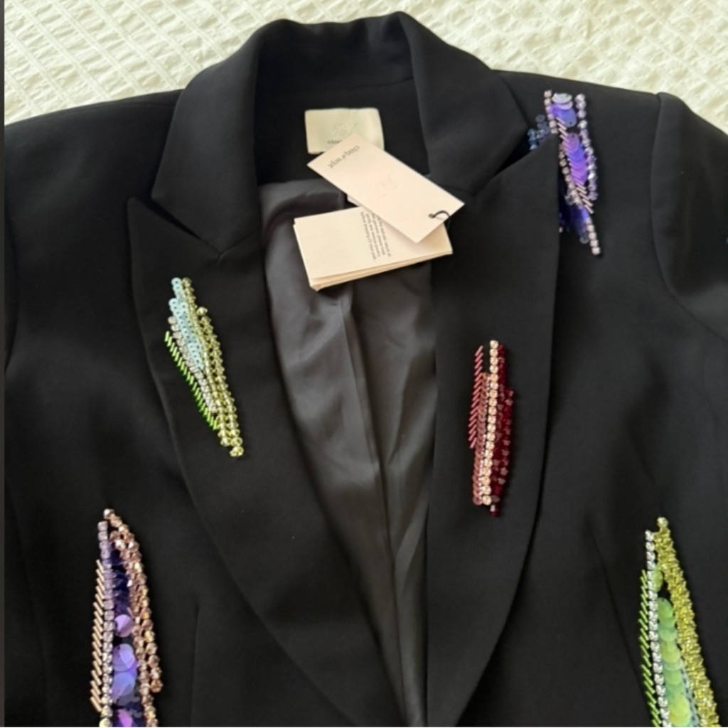Cinq Sept Black Blazer With Colorful Embellishments